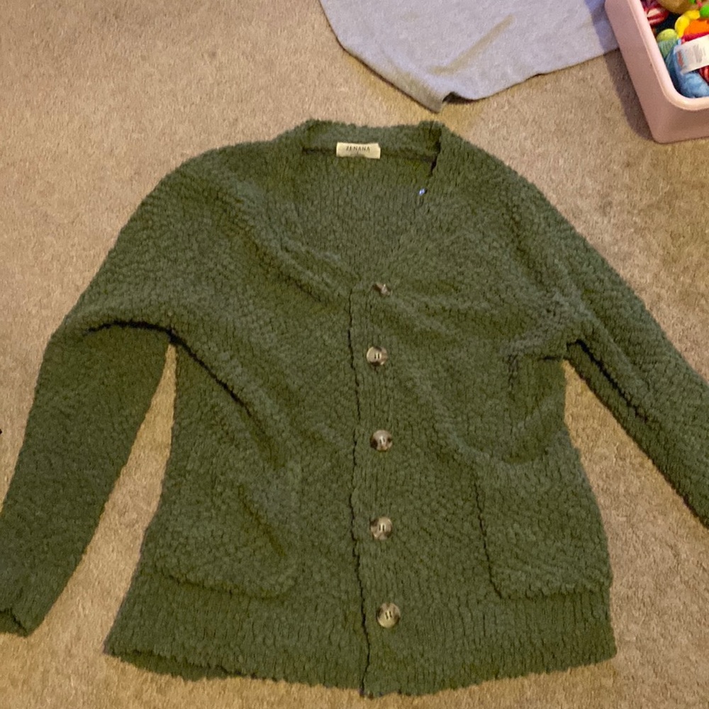 Green popcorn cardigan sweater